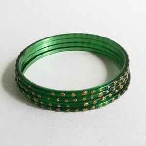 Green & Gold Glitter Children's Indian Glass Bangles Bollywood Set of 4